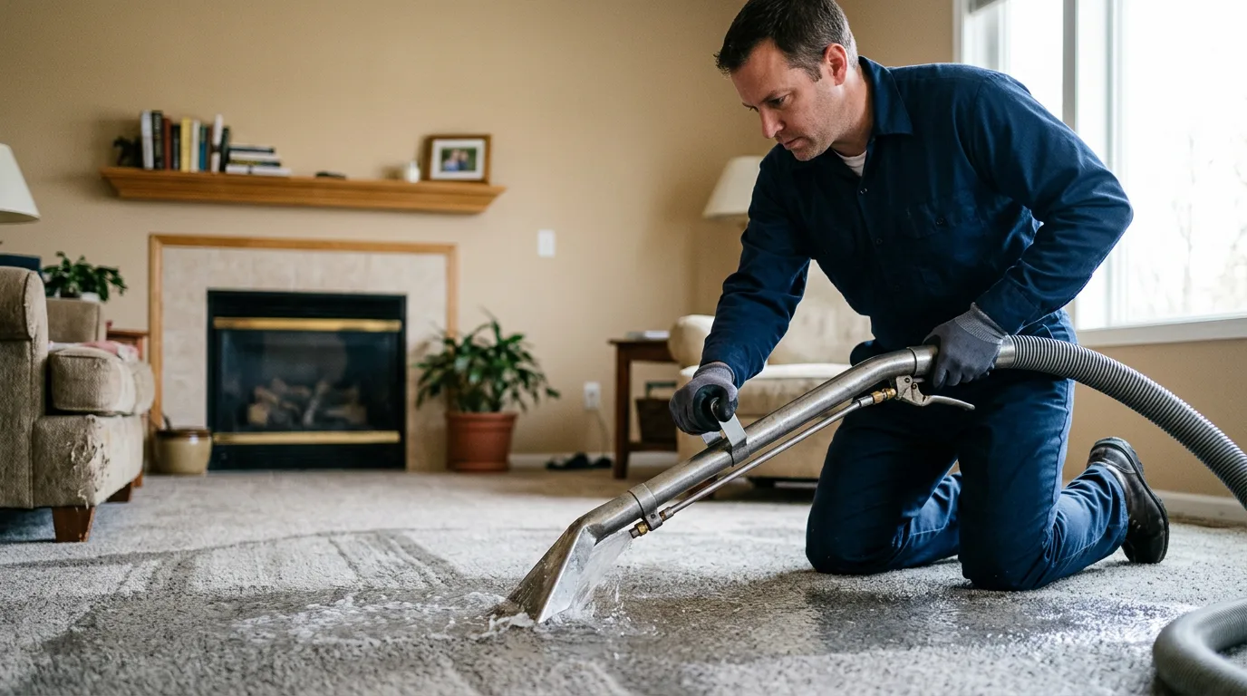 Water damage restoration technician working near Powhattan, KS